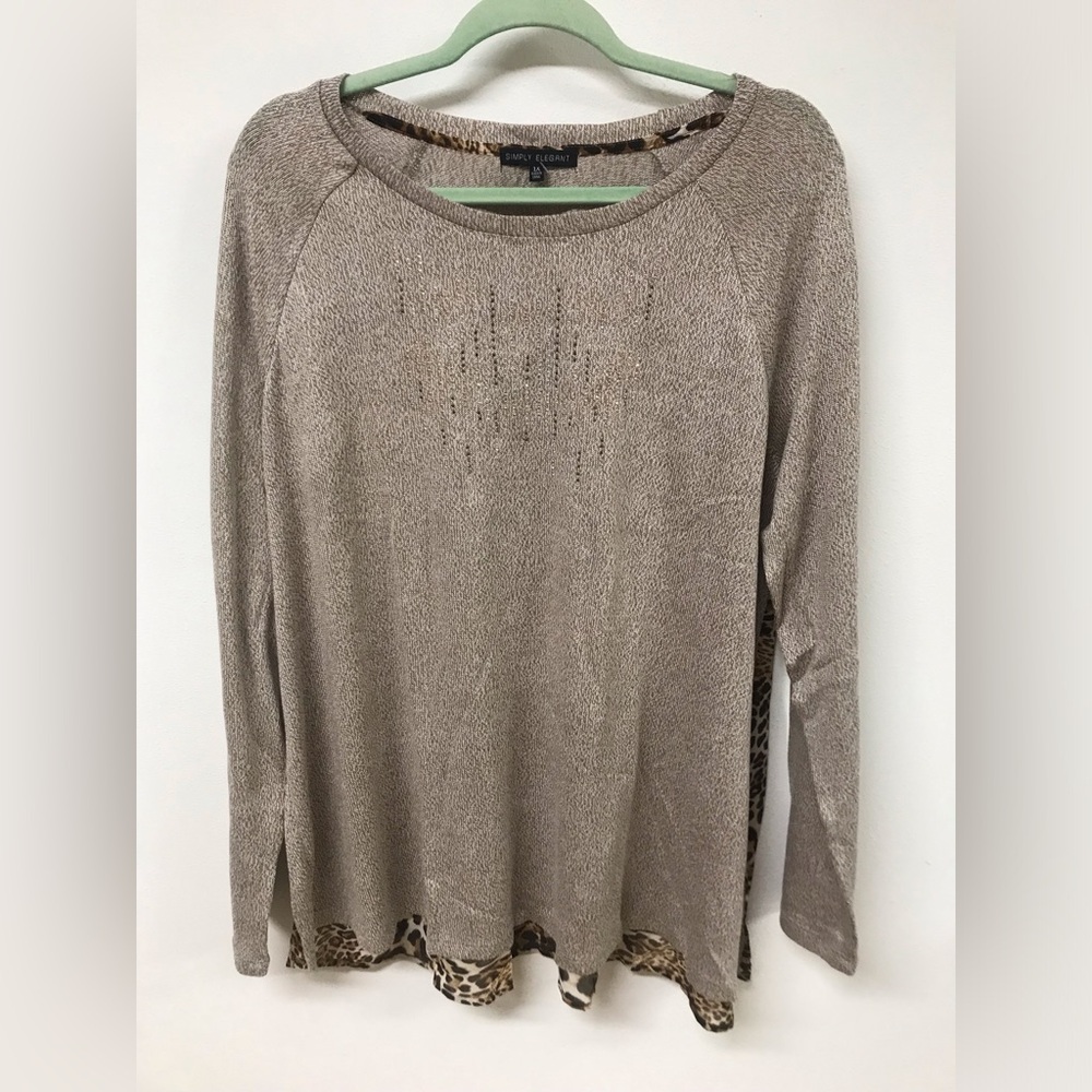 Women's Long Sleeve Oatmeal Back Leopard Top T Shirt Clothing Blouse Dress Top
